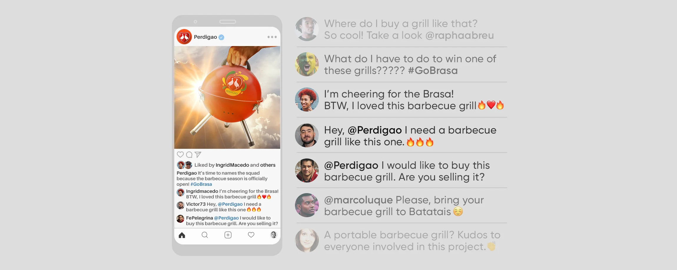 Social media posts featuring the Perdigão barbecue grill